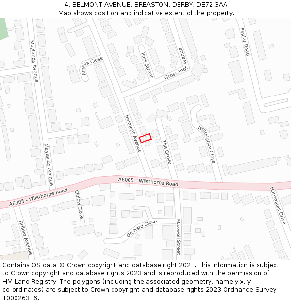 4, BELMONT AVENUE, BREASTON, DERBY, DE72 3AA: Location map and indicative extent of plot