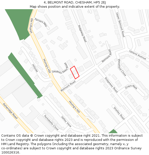 4, BELMONT ROAD, CHESHAM, HP5 2EJ: Location map and indicative extent of plot