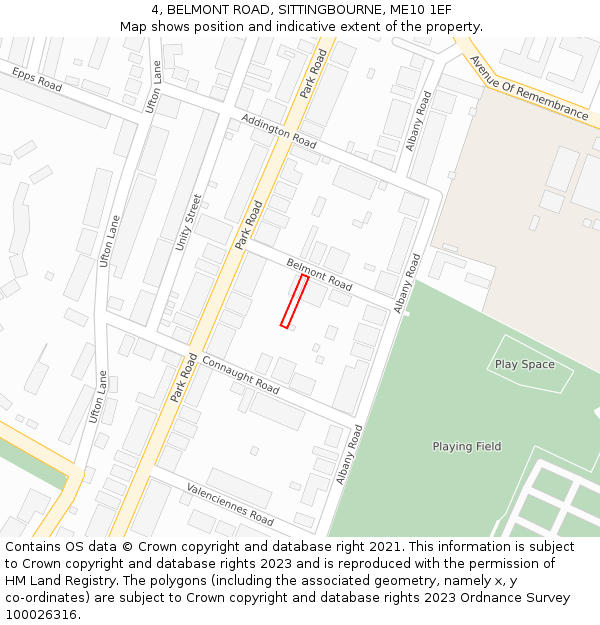 4, BELMONT ROAD, SITTINGBOURNE, ME10 1EF: Location map and indicative extent of plot