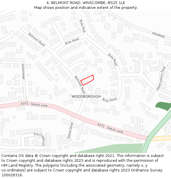 4, BELMONT ROAD, WINSCOMBE, BS25 1LE: Location map and indicative extent of plot