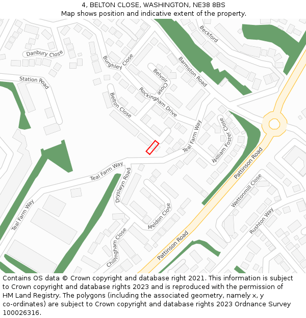 4, BELTON CLOSE, WASHINGTON, NE38 8BS: Location map and indicative extent of plot
