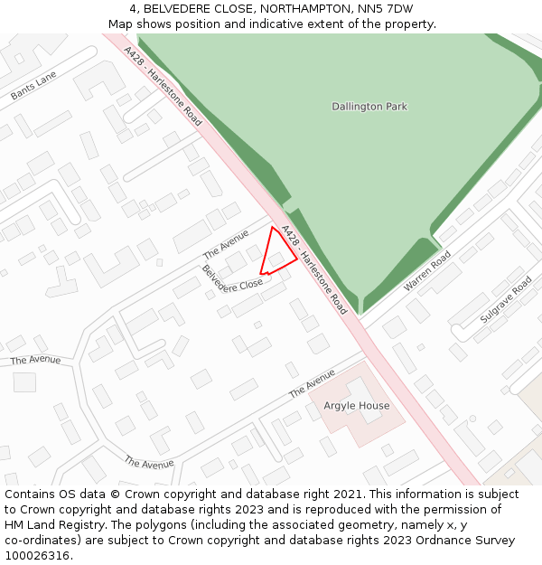 4, BELVEDERE CLOSE, NORTHAMPTON, NN5 7DW: Location map and indicative extent of plot