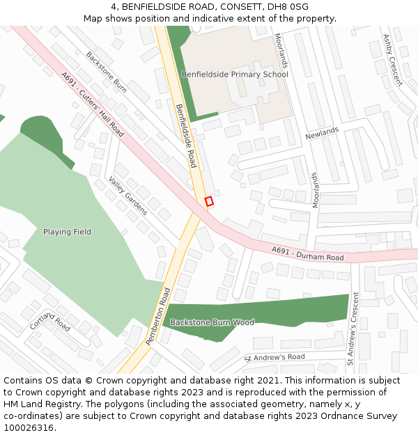 4, BENFIELDSIDE ROAD, CONSETT, DH8 0SG: Location map and indicative extent of plot