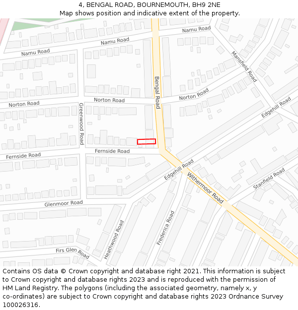 4, BENGAL ROAD, BOURNEMOUTH, BH9 2NE: Location map and indicative extent of plot