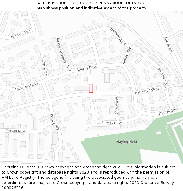 4, BENINGBOROUGH COURT, SPENNYMOOR, DL16 7GG: Location map and indicative extent of plot