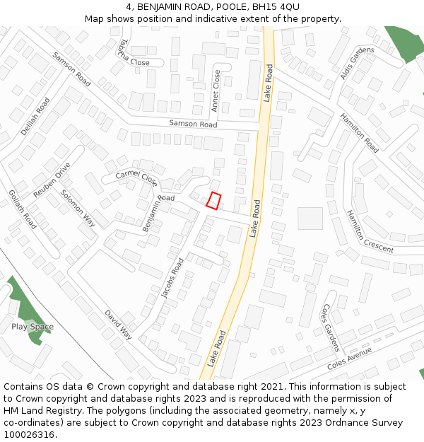 4, BENJAMIN ROAD, POOLE, BH15 4QU: Location map and indicative extent of plot