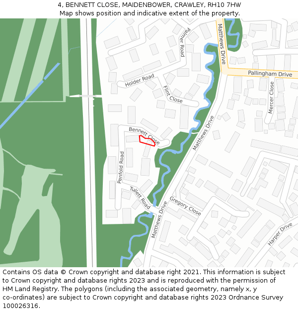 4, BENNETT CLOSE, MAIDENBOWER, CRAWLEY, RH10 7HW: Location map and indicative extent of plot