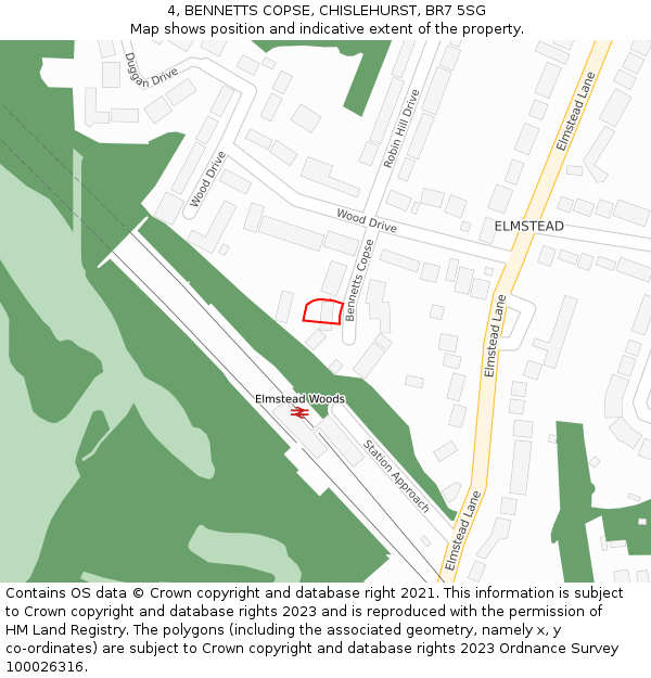 4, BENNETTS COPSE, CHISLEHURST, BR7 5SG: Location map and indicative extent of plot