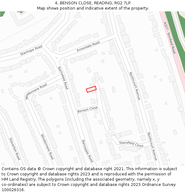 4, BENSON CLOSE, READING, RG2 7LP: Location map and indicative extent of plot