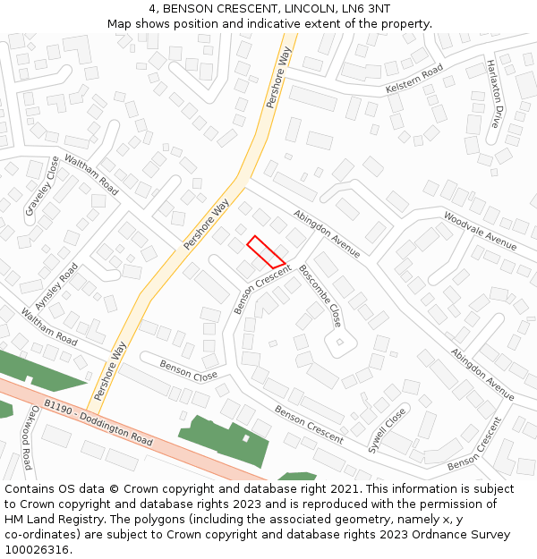 4, BENSON CRESCENT, LINCOLN, LN6 3NT: Location map and indicative extent of plot