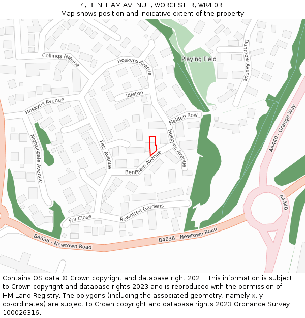 4, BENTHAM AVENUE, WORCESTER, WR4 0RF: Location map and indicative extent of plot