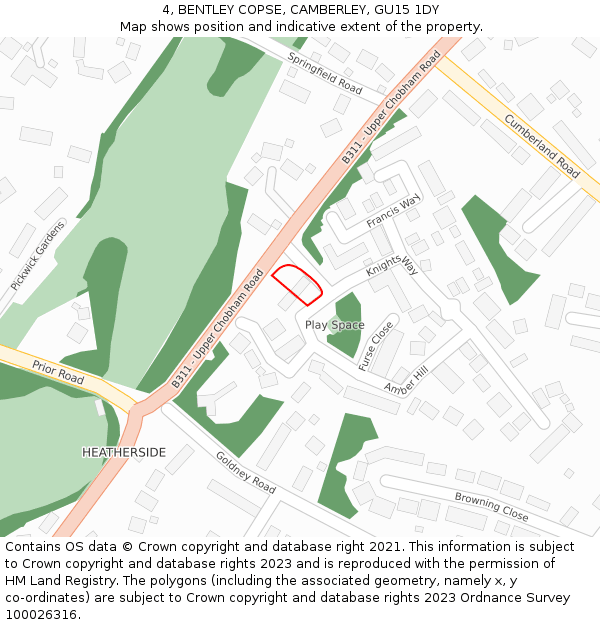 4, BENTLEY COPSE, CAMBERLEY, GU15 1DY: Location map and indicative extent of plot