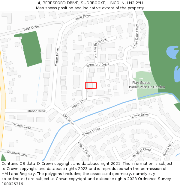 4, BERESFORD DRIVE, SUDBROOKE, LINCOLN, LN2 2YH: Location map and indicative extent of plot