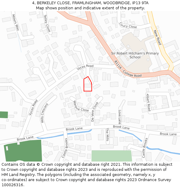 4, BERKELEY CLOSE, FRAMLINGHAM, WOODBRIDGE, IP13 9TA: Location map and indicative extent of plot