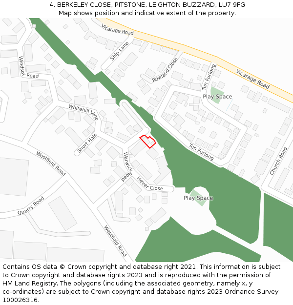 4, BERKELEY CLOSE, PITSTONE, LEIGHTON BUZZARD, LU7 9FG: Location map and indicative extent of plot