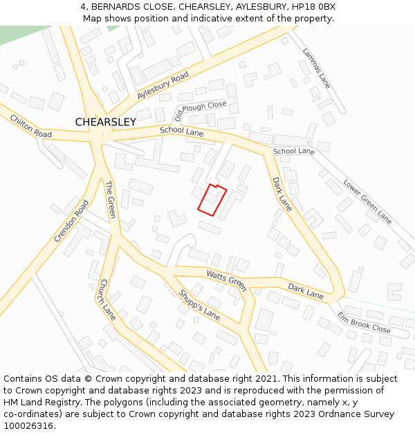 4, BERNARDS CLOSE, CHEARSLEY, AYLESBURY, HP18 0BX: Location map and indicative extent of plot