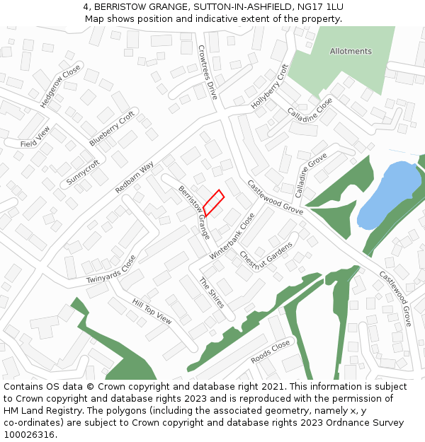 4, BERRISTOW GRANGE, SUTTON-IN-ASHFIELD, NG17 1LU: Location map and indicative extent of plot