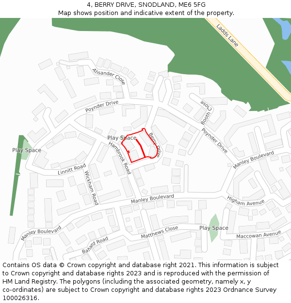 4, BERRY DRIVE, SNODLAND, ME6 5FG: Location map and indicative extent of plot