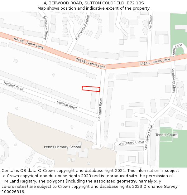 4, BERWOOD ROAD, SUTTON COLDFIELD, B72 1BS: Location map and indicative extent of plot