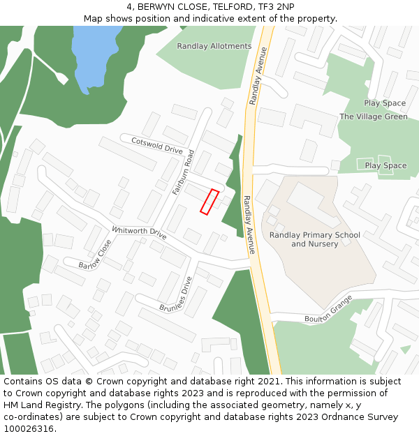 4, BERWYN CLOSE, TELFORD, TF3 2NP: Location map and indicative extent of plot