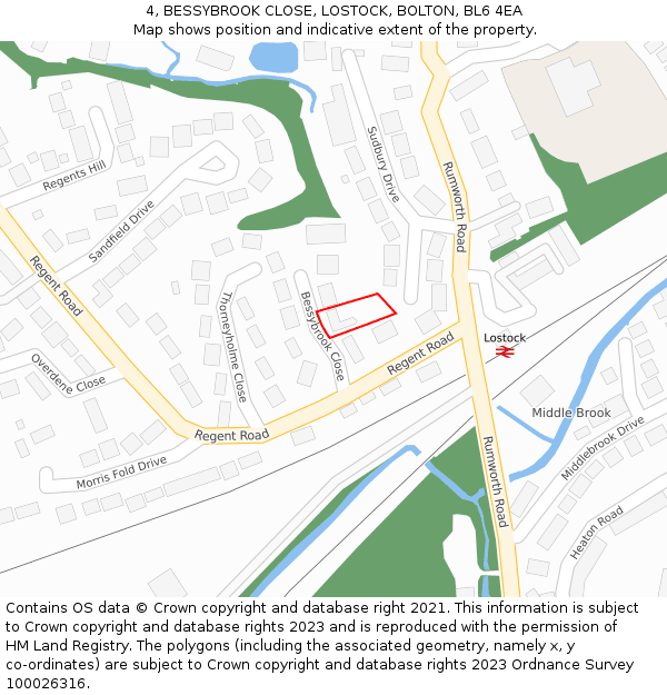 4, BESSYBROOK CLOSE, LOSTOCK, BOLTON, BL6 4EA: Location map and indicative extent of plot