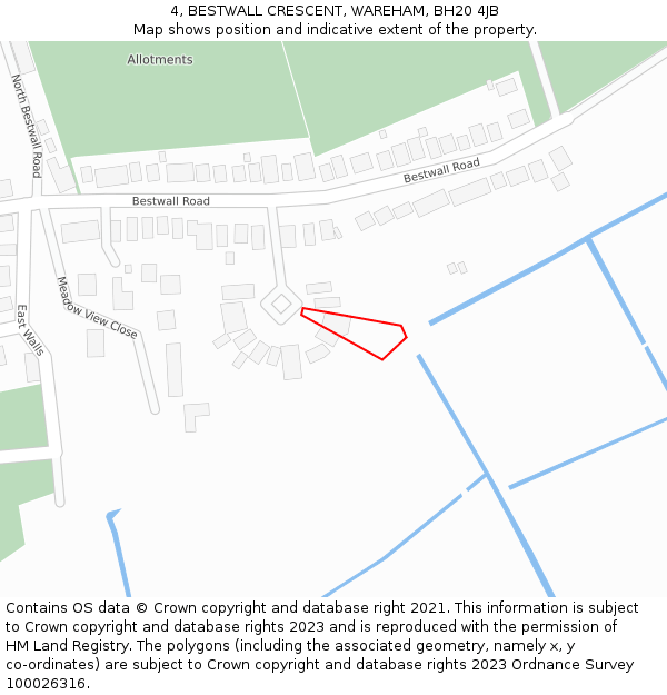4, BESTWALL CRESCENT, WAREHAM, BH20 4JB: Location map and indicative extent of plot