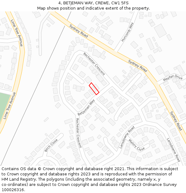 4, BETJEMAN WAY, CREWE, CW1 5FS: Location map and indicative extent of plot