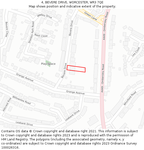 4, BEVERE DRIVE, WORCESTER, WR3 7QE: Location map and indicative extent of plot