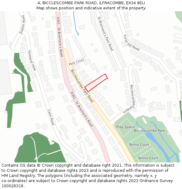 4, BICCLESCOMBE PARK ROAD, ILFRACOMBE, EX34 8EU: Location map and indicative extent of plot