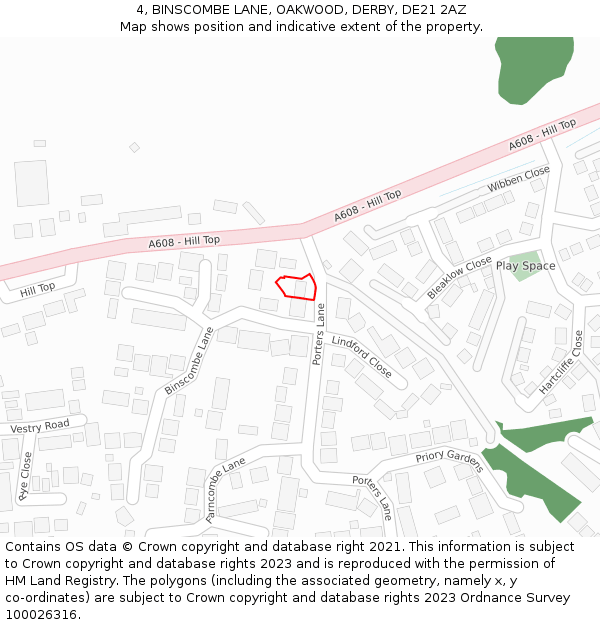 4, BINSCOMBE LANE, OAKWOOD, DERBY, DE21 2AZ: Location map and indicative extent of plot