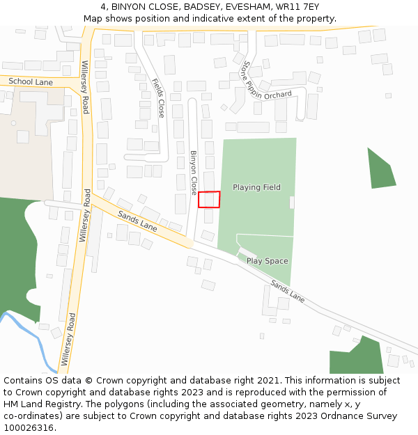 4, BINYON CLOSE, BADSEY, EVESHAM, WR11 7EY: Location map and indicative extent of plot