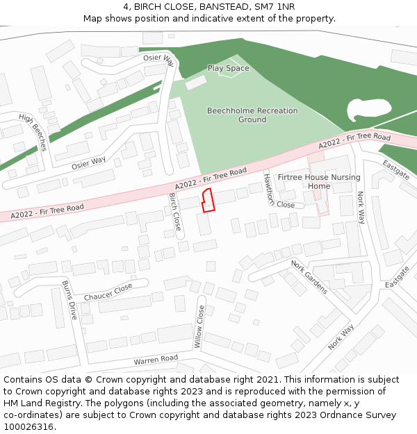 4, BIRCH CLOSE, BANSTEAD, SM7 1NR: Location map and indicative extent of plot