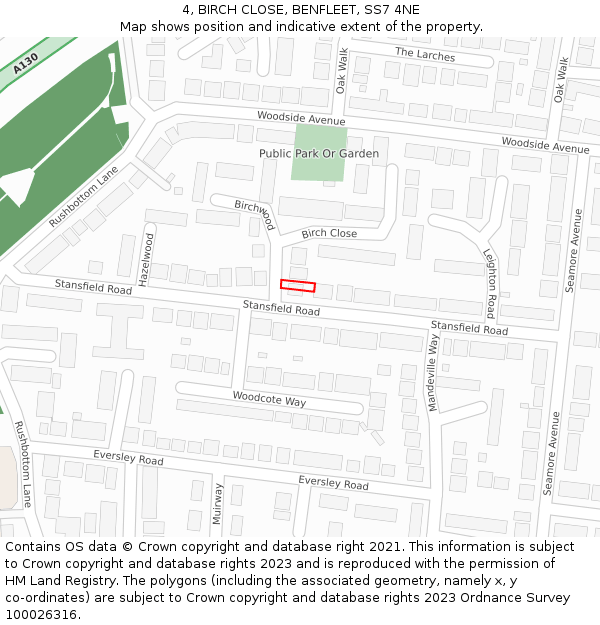 4, BIRCH CLOSE, BENFLEET, SS7 4NE: Location map and indicative extent of plot