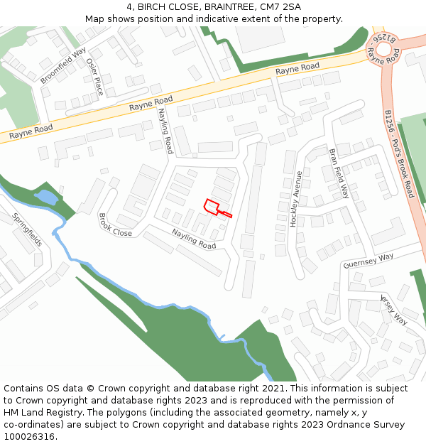 4, BIRCH CLOSE, BRAINTREE, CM7 2SA: Location map and indicative extent of plot