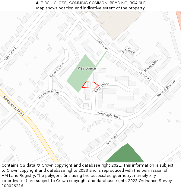 4, BIRCH CLOSE, SONNING COMMON, READING, RG4 9LE: Location map and indicative extent of plot