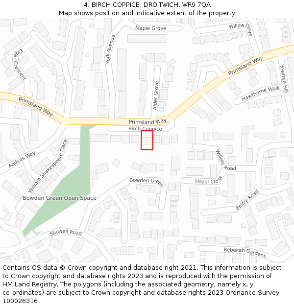 4, BIRCH COPPICE, DROITWICH, WR9 7QA: Location map and indicative extent of plot