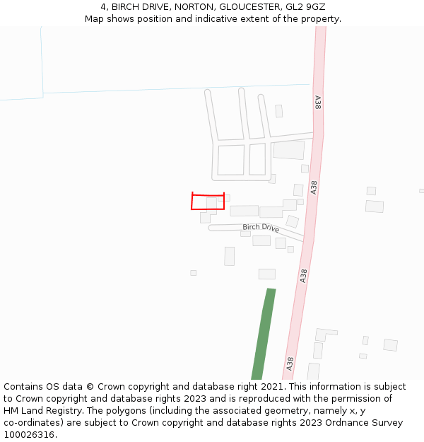 4, BIRCH DRIVE, NORTON, GLOUCESTER, GL2 9GZ: Location map and indicative extent of plot