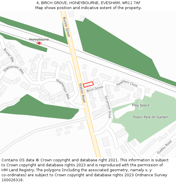 4, BIRCH GROVE, HONEYBOURNE, EVESHAM, WR11 7AF: Location map and indicative extent of plot