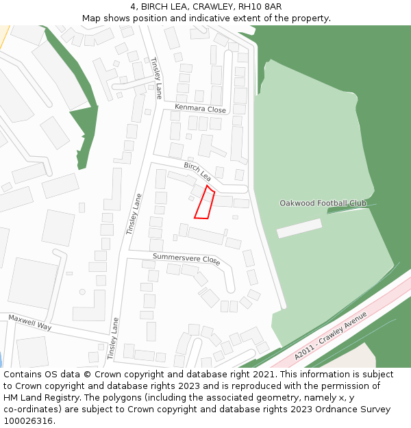 4, BIRCH LEA, CRAWLEY, RH10 8AR: Location map and indicative extent of plot