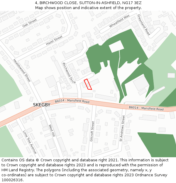 4, BIRCHWOOD CLOSE, SUTTON-IN-ASHFIELD, NG17 3EZ: Location map and indicative extent of plot