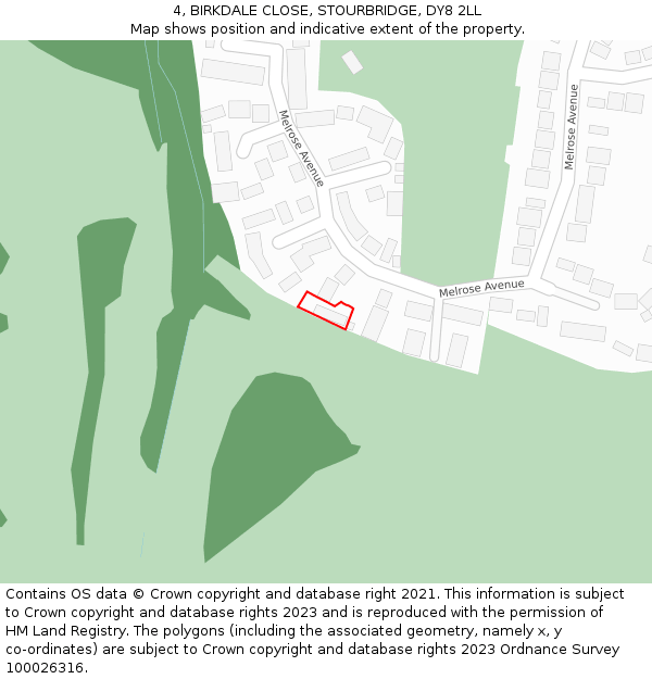 4, BIRKDALE CLOSE, STOURBRIDGE, DY8 2LL: Location map and indicative extent of plot