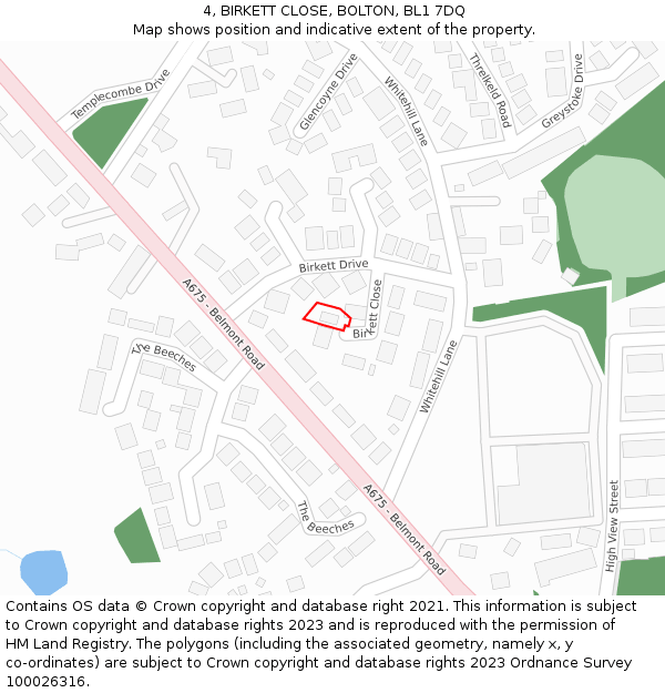 4, BIRKETT CLOSE, BOLTON, BL1 7DQ: Location map and indicative extent of plot