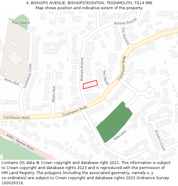 4, BISHOPS AVENUE, BISHOPSTEIGNTON, TEIGNMOUTH, TQ14 9RE: Location map and indicative extent of plot