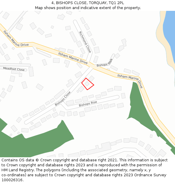 4, BISHOPS CLOSE, TORQUAY, TQ1 2PL: Location map and indicative extent of plot