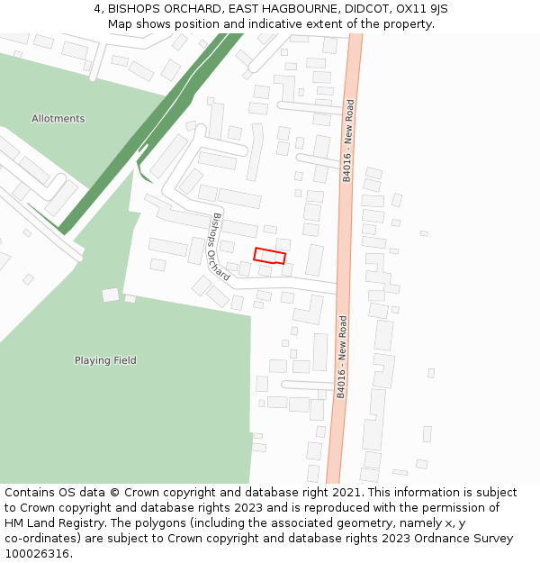 4, BISHOPS ORCHARD, EAST HAGBOURNE, DIDCOT, OX11 9JS: Location map and indicative extent of plot