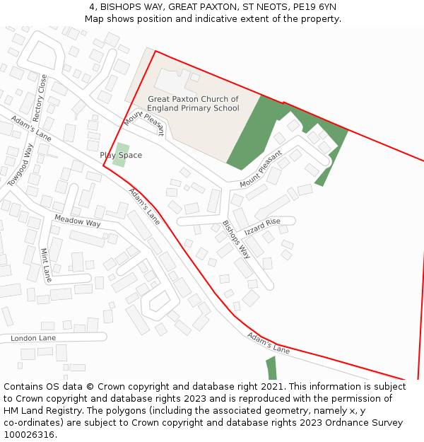 4, BISHOPS WAY, GREAT PAXTON, ST NEOTS, PE19 6YN: Location map and indicative extent of plot