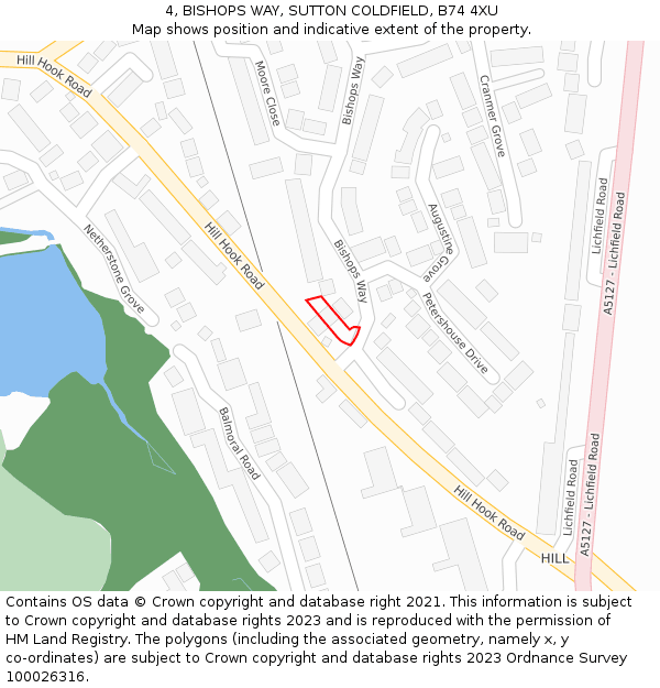 4, BISHOPS WAY, SUTTON COLDFIELD, B74 4XU: Location map and indicative extent of plot