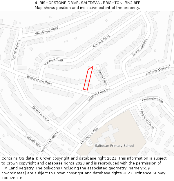 4, BISHOPSTONE DRIVE, SALTDEAN, BRIGHTON, BN2 8FF: Location map and indicative extent of plot