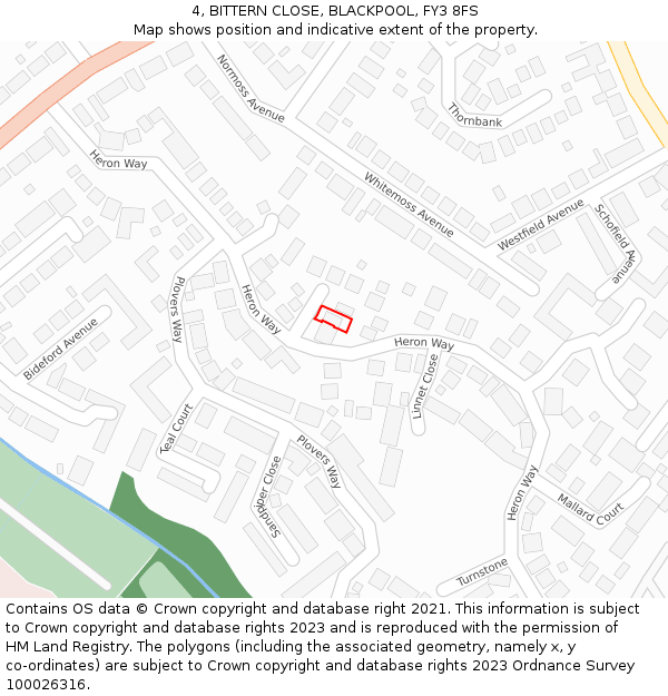 4, BITTERN CLOSE, BLACKPOOL, FY3 8FS: Location map and indicative extent of plot