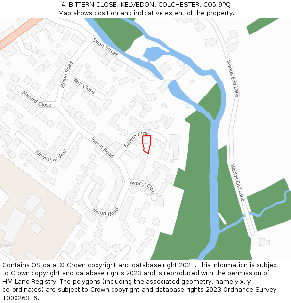 4, BITTERN CLOSE, KELVEDON, COLCHESTER, CO5 9PQ: Location map and indicative extent of plot